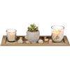Out of the blue Piatto in legno color naturale, con 2 candele in vetro, pianta grassa in vasetto di ceramica & decorazione in legno