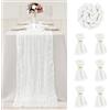 FALSKT Runner Tavola Moderno Runner da Tavolo Boho Garza Runner 300×90cm | Bianco Tulle Trasparente per Interni Feste Vacanze Matrimoni, 6PCS Tovaglioli di Stoffa, 6PCS Anelli Portatovaglioli