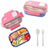 Echehi Scatola per il Pranzo 3 Scomparti 1100ml - Contenitore per Pranzo Bento Pratico e Antivuoto con Cucchiaio e Forchetta Integrati, Lavabile in Lavastoviglie e Microonde. Rosa