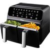 La Moustache - Friggitrice Senza Olio 8L ad Aria Calda 1700W con E-Book di Ricette, 2 Cestelli Separati, 10 Programmi, Timer, Griglie Antiaderenti, 6 in 1, Frigge/Griglia/Riscalda (DuoFry Black)
