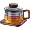 Behogan Tazza da tè in vetro da 200 ml, con coperchio e colino, in legno di noce, con sottobicchieri in legno e manico in legno, tazza da tè in vetro borosilicato, resistente al calore per gli amanti del tè