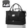 WEPLAN Borsone da Viaggio Donna Uomo Grande Borsa Weekend Borsa da Viaggio per Aereo Cabina Borsone Palestra con Scomparto per le Scarpe Bagaglio a Mano Travel Bag Impermeabile,A02-Nero