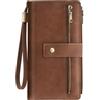 NEWIROVE Portafoglio Donna Grande, Borsellino Donna 24 Slot Per Carte Porta Carte Di Credito Protezione Rfid Portafoglio In Pelle Vintage con Cerniera E Tracolla Staccabile，Marrone