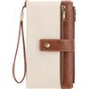 NEWIROVE Portafoglio Donna Grande, Borsellino Donna 24 Slot Per Carte Porta Carte Di Credito Protezione Rfid Portafoglio In Pelle Vintage con Cerniera E Tracolla Staccabile，Marrone & bianco
