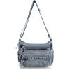 AdiStylinno Borsa a tracolla in denim da donna, grande capacità, in tela, stile retrò, casual, borsa a tracolla leggera con tasche multiple e tracolla regolabile