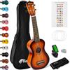TIGER UKEKIT Set ukulele soprano per principianti include accordatore cromatico, tracolla, custodia, adesivi per note da tastiera, plettro in feltro, muta corde di ricambio - Sunburst, di corde Aquila