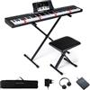 COSTWAY Tastiera Pianoforte 88 Tasti Semipesati con Supporto (Nero) | Sgabello Regolabile, Tastiera Sensibile, Tasti e Pulsanti Illuminati, Funzione MIDI, Pedale di Sustain, Cuffie