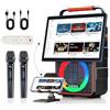 HUABAO Altoparlante Bluetooth portatile per karaoke con schermo HD da 14,1 pollici, mirroring dello schermo wireless per iOS e Android, 2 microfoni wireless, AUX/USB/scheda TF, visualizzazione dei testi