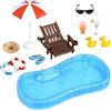 Generic Accessori da spiaggia in miniatura in resina | Piccola piscina spiaggia | Piccolo set di mobili da spiaggia per piscina e accessori per la casa delle bambole. Perfetto per stanze artigianali