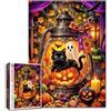 Tucocoo Halloween Lanterna Gatto Puzzle 1000 pezzi per adulti, simpatico fantasma e zucca puzzle, candele e foglie autunnali, arte vintage autunnale stagionale, regalo di decorazione per la casa per le