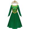 YOGLY Bambina Fiona Costume Cosplay Principessa Fiona Verde Lungo Vestito con Corona e Parrucca per Fancy Dress Up Natale Carnevale Halloween Festa Compleanno Mascherata Abito da Ballo, 5-14 anni