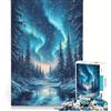 JIANGENNF Puzzle da 1000 pezzi per adulti, raffigurante un'aurora boreale nella foresta, gioco educativo, per divertimento in famiglia, collezione d'artista, belle arti, 50x75cm