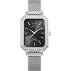 S&T Design Orologio da donna elegante in acciaio inox con vero diamante di moissanite, piccolo orologio da polso rettangolare da donna, cinturino in rete, movimento al quarzo giapponese, impermeabile