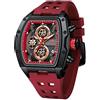 MF MINI FOCUS Mini Focus - Orologio da polso da uomo, unico e casual, cronografo, resistente all'acqua, luminoso, calendario, 24 ore, cinturino in silicone, alla moda, rosso/nero, lussuoso, casual