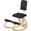HOMCOM Sedia Ergonomica a Inginocchiatoio Imbottita 51x84x93 cm Nero | Movimento a Dondolo, Posturale, Tessuto Effetto Lino, Legno di Betulla