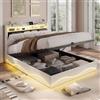 KOOPMAD Letto 140 x 200 cm, con cassetta, letto imbottito con vano portaoggetti, letto matrimoniale con LED e USB, letto per ragazzi con testiera di stoccaggio, letto idraulico, letto a molle, in