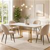 VILUXE Tavolo da pranzo 140 x 80 cm, bianco oro, tavolo da cucina moderno effetto marmo, tavolo da pranzo rettangolare in MDF con struttura in metallo, piedini regolabili, per sala da pranzo, cucina
