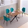JZGORC 5 Set Tavolo e Sedie Sala da Pranzo 140cm, Scuro + Blu lago | Tessuto in lino, MDF, struttura in metallo, impiallacciatura in legno naturale, stile scandinavo, per pranzo,Scuro Tavolo