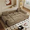 Ktipm 278 cm Divano Letto a U con Letto Estraibile e USB,Chenille, Cammello | Divano 4 Posti, Divano Letto Estraibile Modulare con Cuscini Rimovibili Per Braccioli, 278x127x87 cm