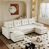 Ktipm 278 cm Divano Letto a U con Letto Estraibile e USB, Chenille, Beige | Divano 4 Posti, Divano Letto Estraibile Modulare con Cuscini Rimovibili Per Braccioli, 278x127x87 cm