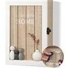 Optyuwah Cassetta portachiavi moderna in legno con fiori secchi | 6 ganci portachiavi decorativi da parete L per ingresso, corridoio, ufficio, portachiavi L, bianco