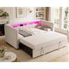 Piaenon Divano letto 90 x 190 cm con letto estraibile, LED e USB-C, velluto | Divano letto multifunzionale con letto estraibile, illuminazione LED, porta USB-C e rivestimento in velluto