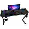 A.M.C. Scrivania Gaming con LED RGB Multicolore 120 x 60 cm, Tavolo PC con Passacavi, Portabicchieri e Porta Cuffie, Struttura in Metallo, Postazione per Gaming, Studio e Smart Working