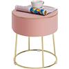 GIANTEX Pouf Rotondo, Sgabello da Toeletta Moderno con Seduta Imbottita, Base Metallica e Piedini Antiscivolo, Poggiapiedi Rivestito in Velluto per Camera da Letto, Soggiorno e Studio (Rosa)