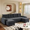 Ktipm 278 cm Divano Letto a U con Letto Estraibile e USB, Chenille, Grigio | Divano 4 Posti, Divano Letto Estraibile Modulare con Cuscini Rimovibili Per Braccioli, 278x127x87 cm