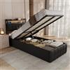 KeepGoon Letto singolo 90x200 con contenitore, testiera imbottita PU, LED e USB | Rivestimento in PU Nero, Porta USB Integrata, Apertura a Pistone, Illuminazione LED, La testiera è apribile