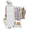 BACEKOLL Cassettiera con 4 cassetti in tessuto e asta appendiabiti, altezza 110 cm, stabile, per camera da letto, corridoio, cameretta dei bambini, salvaspazio, con scarpe, bianco