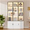 TIZZ Vetrina con 6 ante per armadio, vetrina in vetro con LED, 120 cm di larghezza, armadio multifunzione, 120 x 32 x 200 cm, grande armadietto, bianco