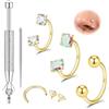 DAILI Set di piercing per naso a ferro di cavallo, 20 g, 7-9 mm, oro | Anello da naso in acciaio chirurgico, sottile, per setto nasale, cartilagine, elice, trago, doppio zircone, per uomo e donna