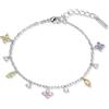 PHNIBIRD Bracciale Quattro Foglie Trifoglio Donna Incastonato Zircone Cubico Regolabile Colore Argento e Varianti Colore Gioiello Regalo di Compleanno per Lei 17+3 cm