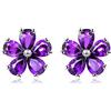 Uloveido CR003 - Orecchini a perno in argento Sterling 925 con granato naturale 2 ct, con fiore di pietra rossa e Argento, colore: Viola, cod. CR003-Purple