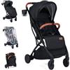 GIANTEX Passeggino Leggero per Bambini e Neonati, Passeggino Pieghevole e Portatile con Ruote, Schienale Regolabile, Tettuccio, Cintura di Sicurezza, Cesto e Copertura Antipioggia (Nero)