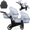 Kunert BRAV DUO Passeggino Gemellare 2 in 1+Accessori: Comfort, Sicurezza, Praticità, design elegante e funzionale, sistema versatile, telaio in alluminio, leggero, ecopelle baby blue/nero