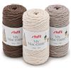Stafil Filato Macramè in Cotone Riciclato Ø 2 mm 100 g 90 m Set 3 Gomitoli Colore Crema Beige Caffè