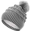 Sibba Berretto invernale da donna, foderato in pile termico, lavorato a maglia, con pompon in pelliccia sintetica
