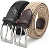 FAIRWIN Cintura elasticizzata da uomo, confezione da 2 pezzi, design intrecciato, per golf, lavoro e abbigliamento casual, comoda cintura elastica in vita da uomo, nero e beige., M (Waist 30-34