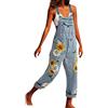 Lazutom Salopette da donna in denim con stampa floreale, stile casual, Azzurro, 50
