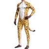HEMNACU Tuta intera con costume completo e coda stampata, tuta per animale domestico, tuta pelosa per cosplay, feste di Halloween, body da uomo, con muscoli e stampa animalier, aderente