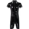 RUMAOZIA Camicia sexy da uomo in pelle laccata lucida a maniche corte, in morbida pelle con risvolti, abbigliamento da club, maglietta elastica nera con bottoni, slim fit, lattice lucido