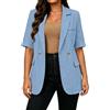 Generic Blazer in cotone e lino da donna UK Smart Casual con risvolto dentellato giacca a maniche corte giacca doppiopetto ufficio lavoro giacca estiva per matrimonio ospite finta tasca quotidiana leggera