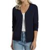 QUALFORT Cardigan da donna 100% cotone leggero con scollo a V, Navy, M