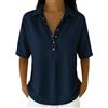 Generic Blusa di Jeans Donna,Collo Classico,Manga Corta Mezza Chiusura Tunica | Lavoro Quotidiano Look Eleganti Casual | Morbida Lavata vestibilità Ampia Confortevole