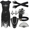 Lotiaan Abito Anni 20 Donna, 1920s Vestito da Flapper con Paillettes e Frange, Vestito Charleston, Abito Vintage con Accessori Anni '20 Donna, 1920s Costume per Carnevale Feste