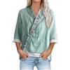 GMQWRK Camicie patchwork con maniche a 3/4 per le donne eleganti camicette ricamate con scollo a V con bottoni pieghevoli Petite Ladies Abbigliamento tradizionale cinese vintage etnico Hanfu Orientale Top