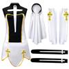 MaNMaNing Costume da Suora in Bianco e Nero per Halloween e Spettacoli Abito Elegante per Party Eventi Religiosi con Croce Rosario Performance