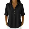 Generic Blusa di Jeans Donna,Collo Classico,Manga Corta Mezza Chiusura Tunica | Lavoro Quotidiano Look Eleganti Casual | Morbida Lavata vestibilità Ampia Confortevole